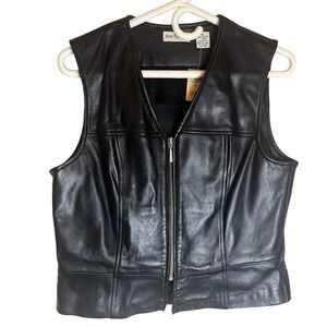 Vintage Ann Taylor Womens Black 100% Leather Zip V-Neck Tailored Vest NWT Size M
